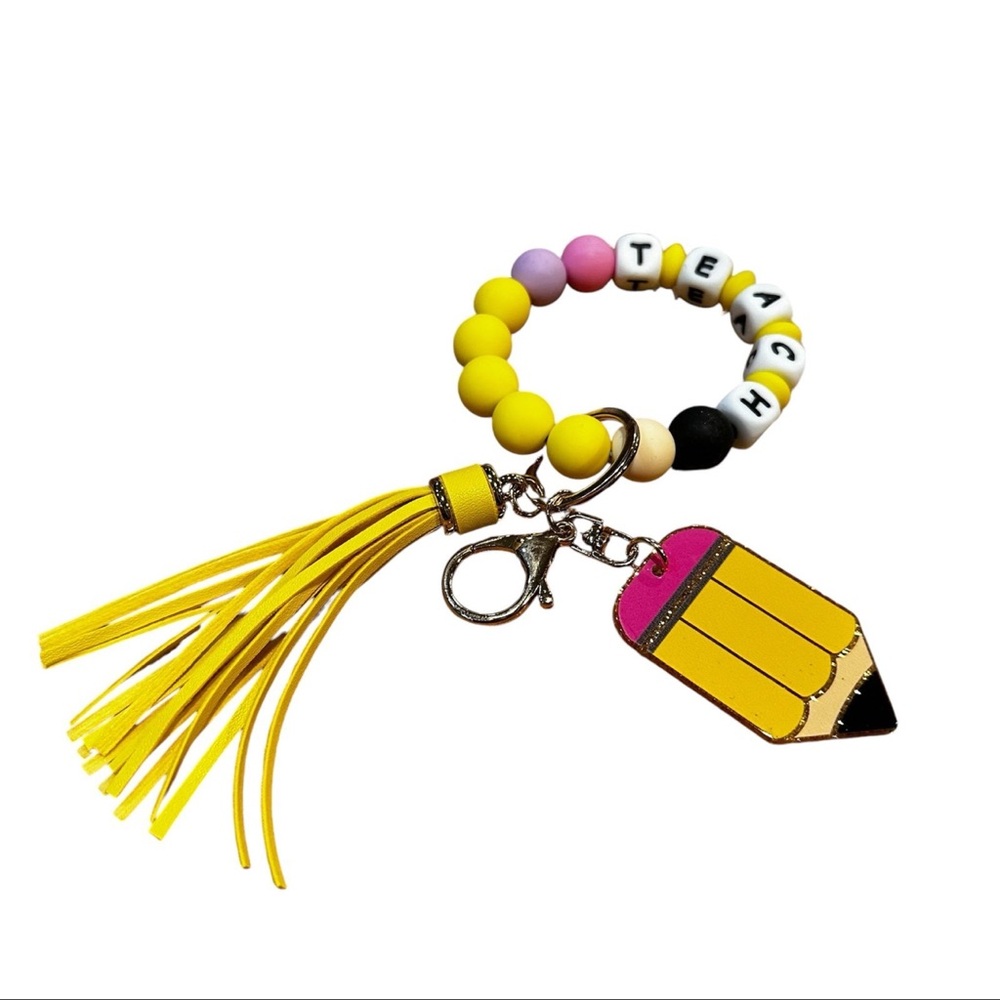 Colorful Beaded Kids Bracelet with Pencil Charm